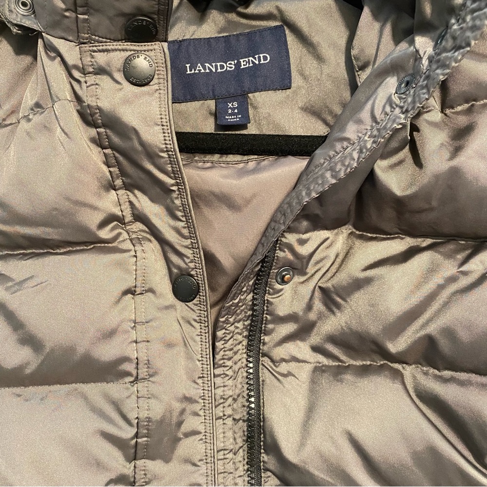 Lands' End Gray Squall Parka Down Coat with Faux Fur Trim. - Picture 4 of 7